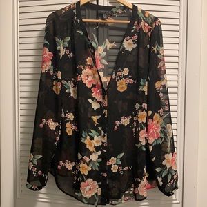 Floral Print Sheer Button-Down